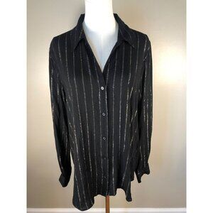 NWT Sanctuary Long Sleeve V Neck Black Metallic Shirt Size M